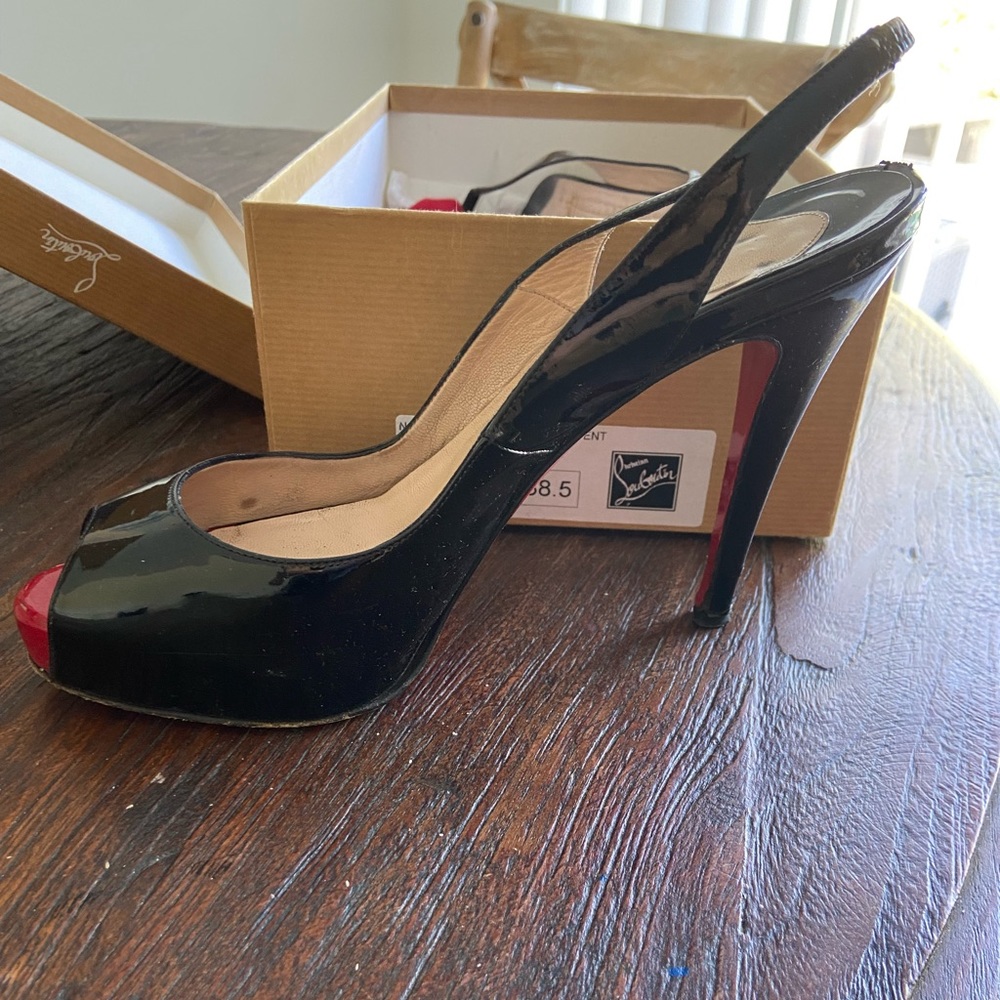 Black patent Christian louboutin prive 120 peep toe heels black